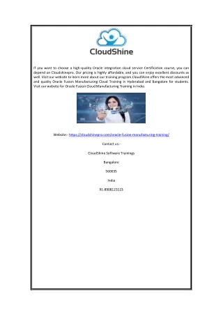 Get Oracle Fusion Manufacturing Certification In Hyderabad | CloudShine