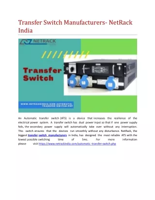 Transfer Switch Manufacturers- NetRack India