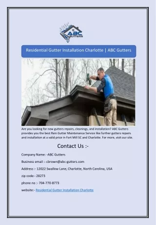 Residential Gutter Installation Charlotte | ABC Gutters