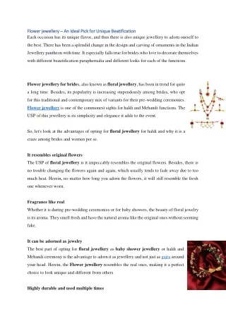 Flower jewellery – An Ideal Pick for Unique Beatification