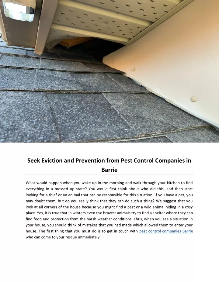 seek eviction and prevention from pest control
