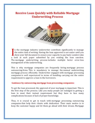 Receive Loan Quickly with Reliable Mortgage Underwriting Process