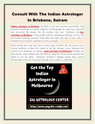 Consult With The Indian Astrologer In Brisbane, Sairam