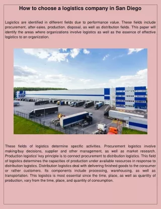 how to choose a logistics company in san diego