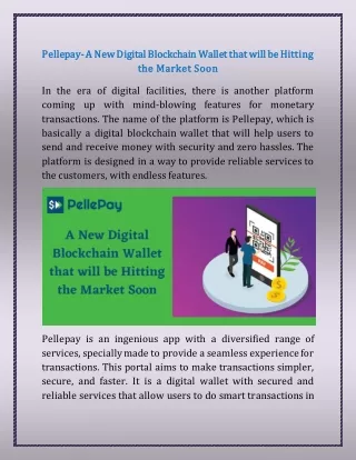 Pellepay- A New Digital Blockchain Wallet that will be Hitting the Market Soon