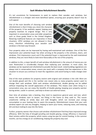 Sash Window Refurbishment Benefits