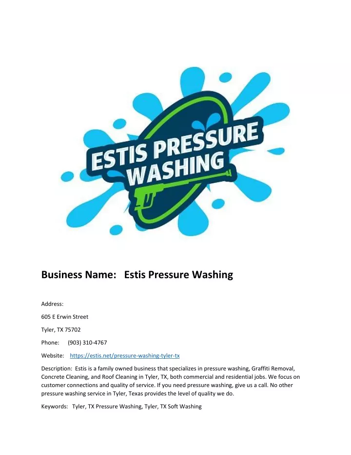 business name estis pressure washing