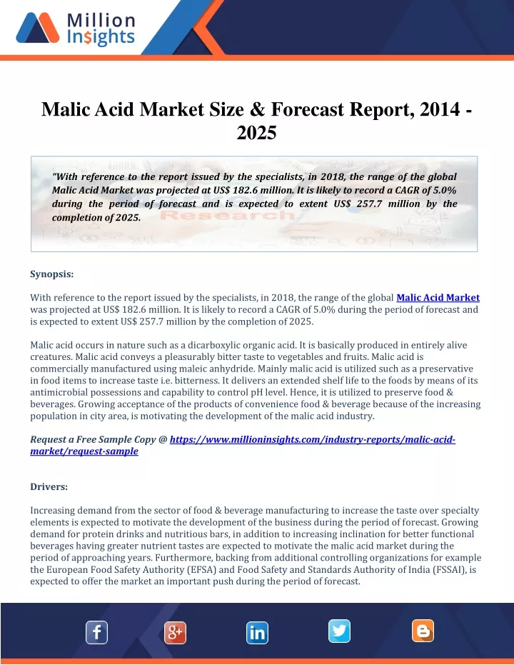 malic acid market size forecast report 2014 2025