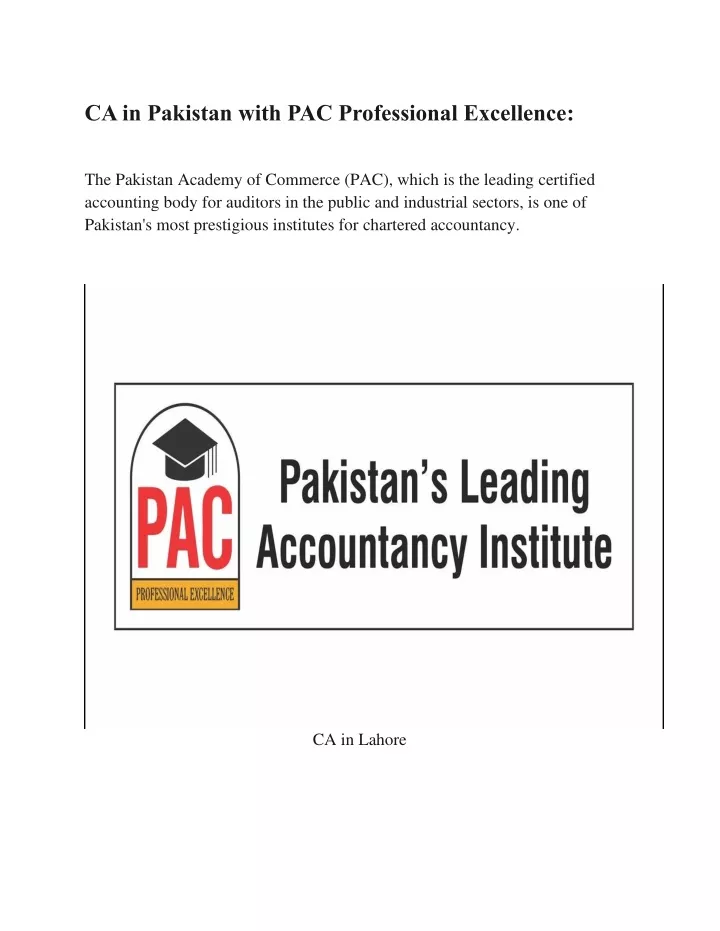 ca in pakistan with pac professional excellence