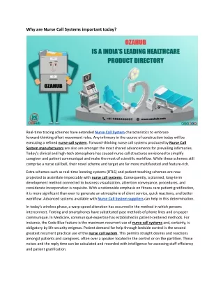 why are nurse call systems important today