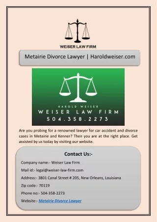 Metairie Divorce Lawyer | Haroldweiser.com