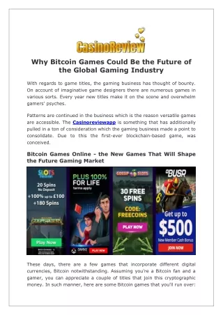 Bitcoin Games Online Could be the future of the global gaming industry , Bitcoint games Online games adopted online. See