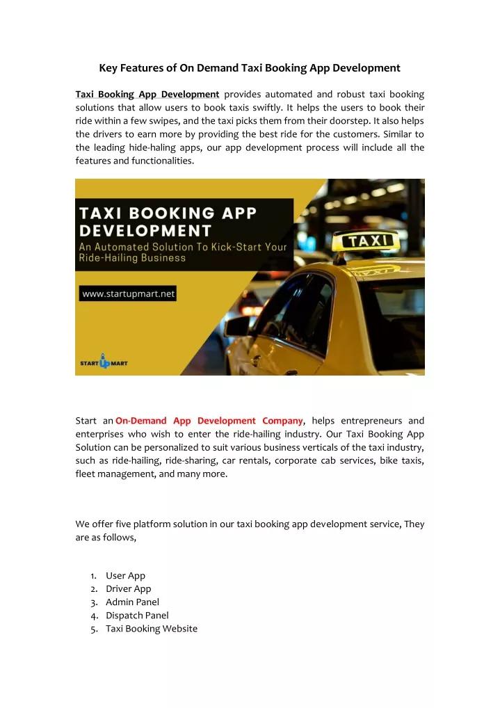 key features of on demand taxi booking