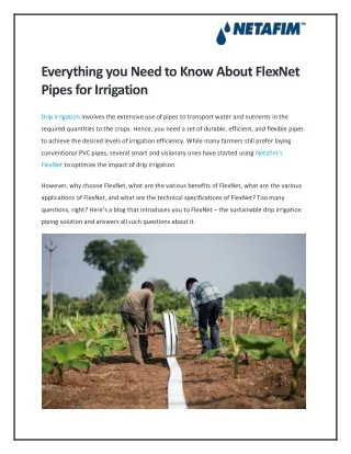 Everything you Need to Know About FlexNet Pipes for Irrigation