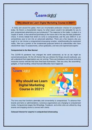 Why should we Learn Digital Marketing Course in 2021?