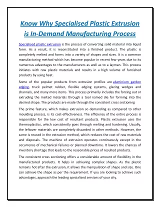 know why specialised plastic extrusion