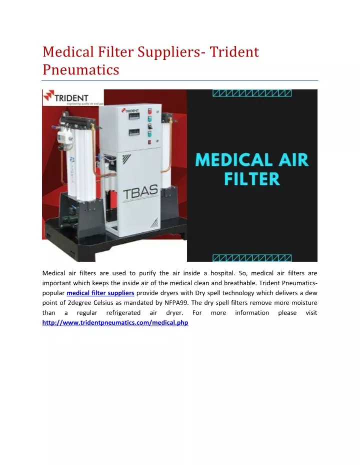 medical filter suppliers trident pneumatics