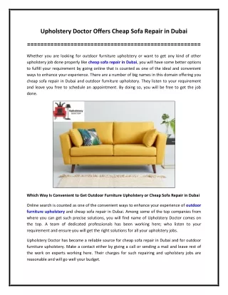 Upholstery Doctor Offers Cheap Sofa Repair in Dubai