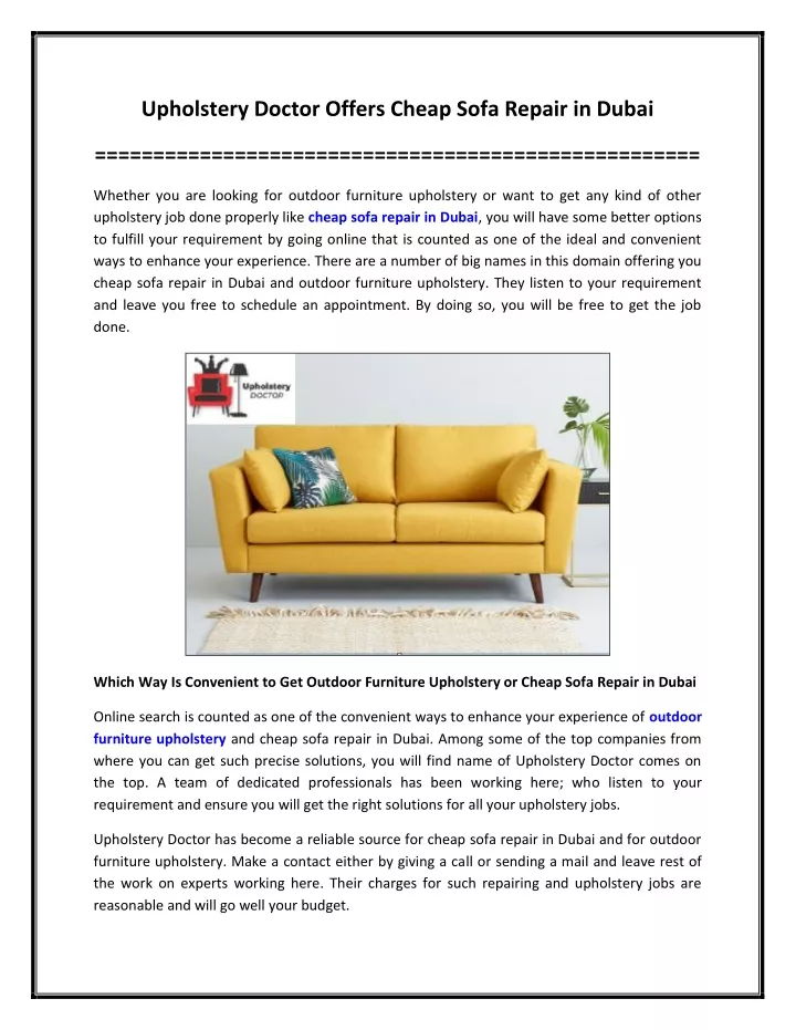 upholstery doctor offers cheap sofa repair