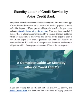 standby letter of credit service by axios credit