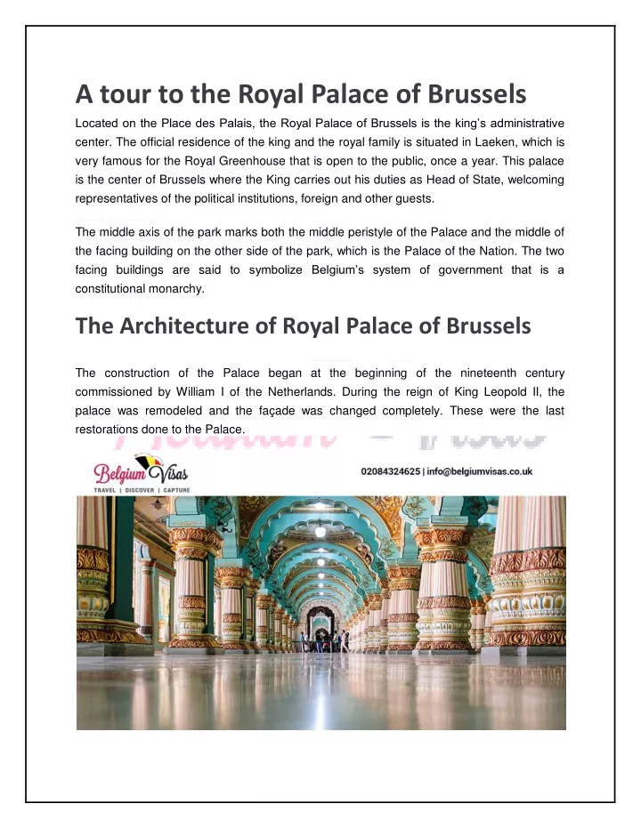 a tour to the royal palace of brussels located
