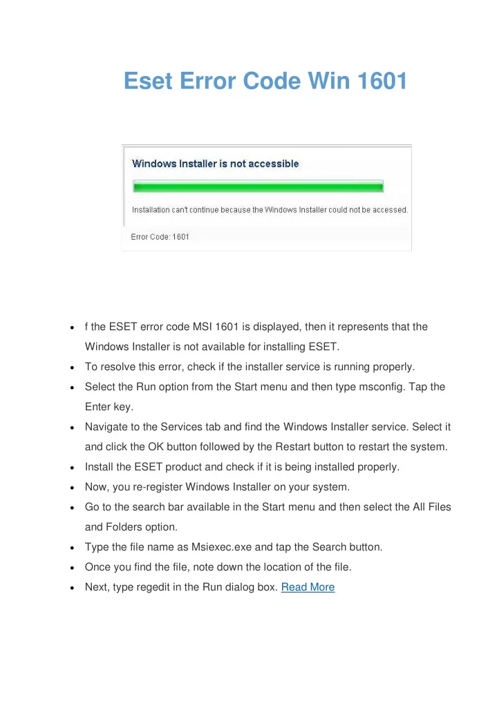 eset error code win 1601