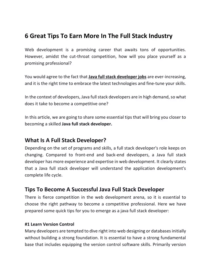 6 great tips to earn more in the full stack