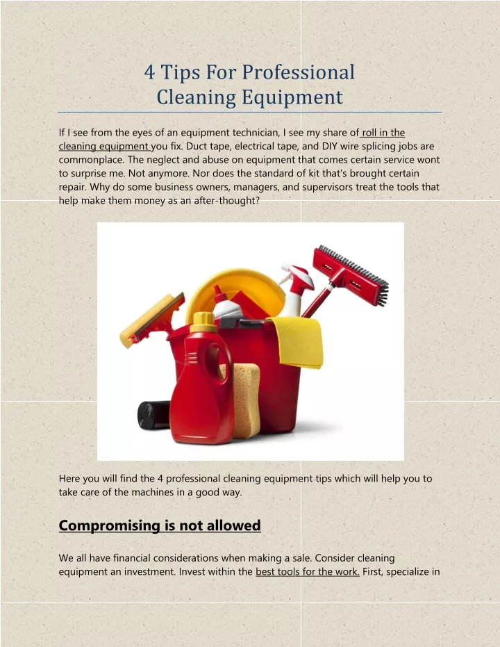 4 tips for professional cleaning equipment