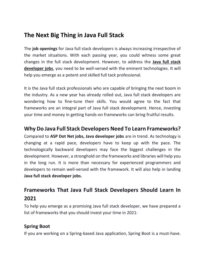 the next big thing in java full stack