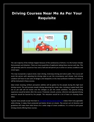 driving courses near me as per your requisite