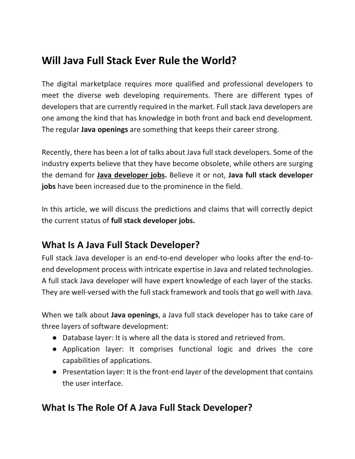 will java full stack ever rule the world