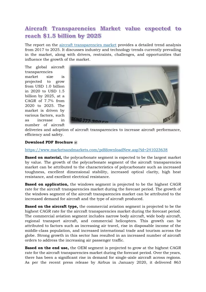 the report on the aircraft transparencies market