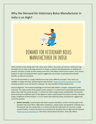 Why the Demand for Veterinary Bolus Manufacturer in India is on High?