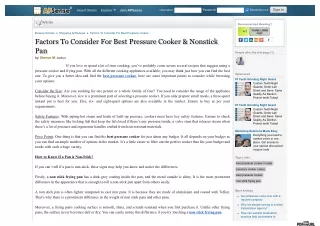 Factors To Consider For Best Pressure Cooker & Nonstick Pan