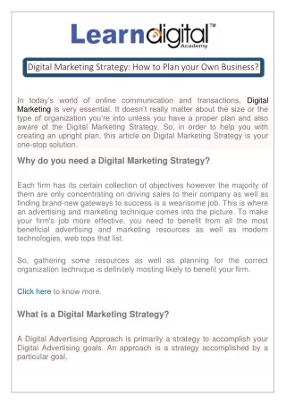 Digital Marketing Strategy: How to Plan your Own Business?