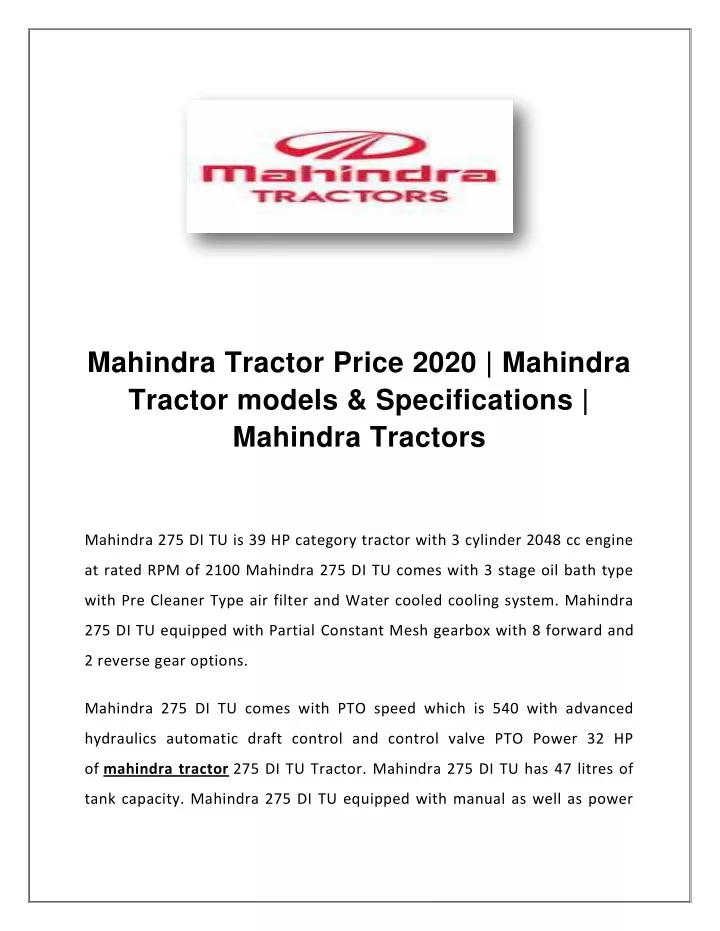mahindra tractor price 2020 mahindra tractor