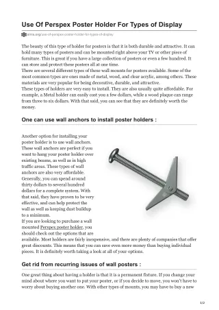 use of perspex poster holder for types of display