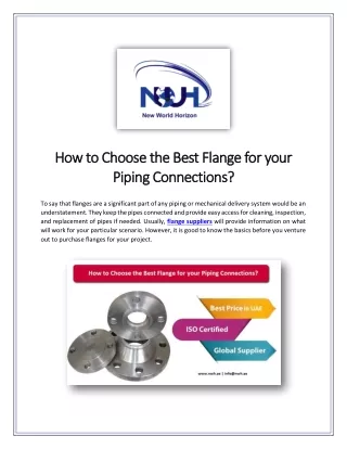 How to choose the best Flange for your Piping Connections?