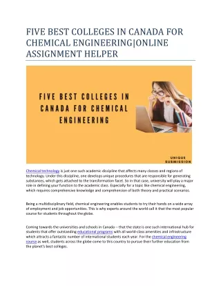 FIVE BEST COLLEGES IN CANADA FOR CHEMICAL ENGINEERING