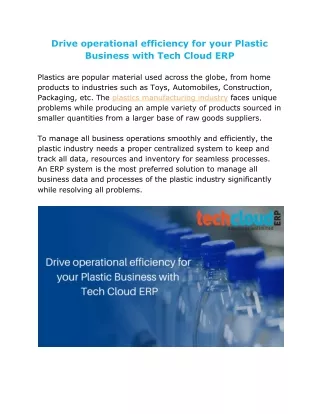 drive operational efficiency for your plastic