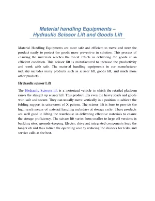 Hydraulic Scissor Lift Manufacturers in Chennai