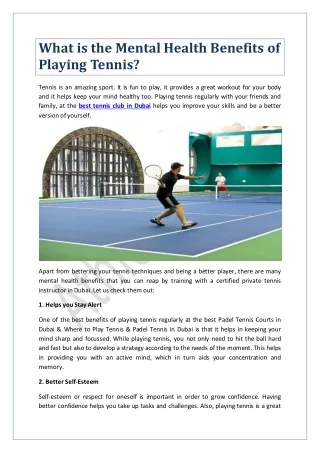 What is the Mental Health Benefits of Playing Tennis?