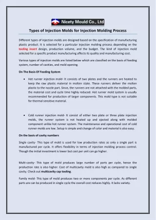 types of injection molds for injection molding