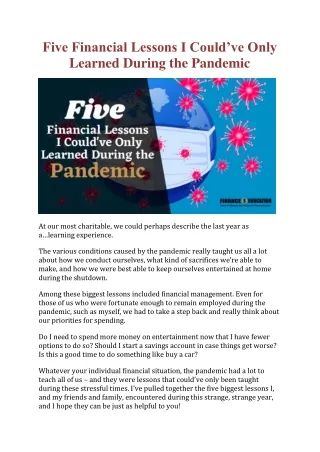 Five Financial Lessons I Could’ve Only Learned During the Pandemic