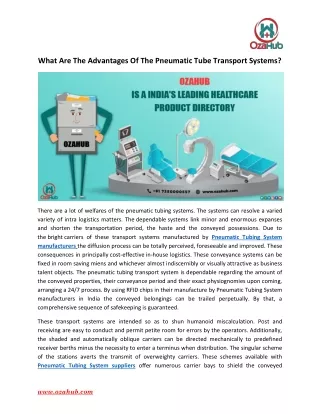 what are the advantages of the pneumatic tube