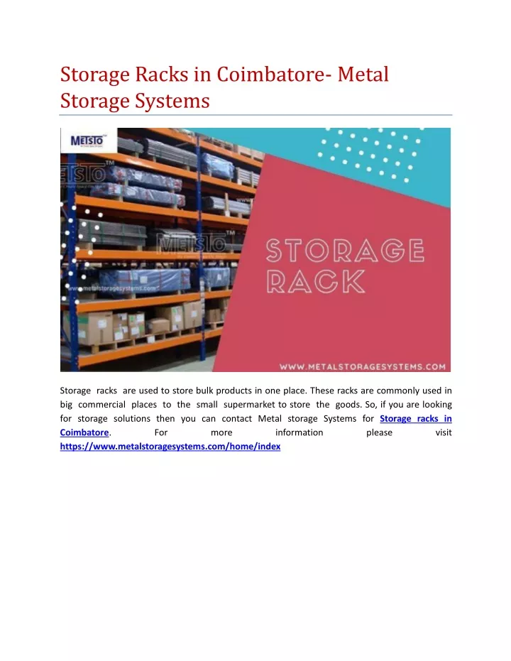 storage racks in coimbatore metal storage systems