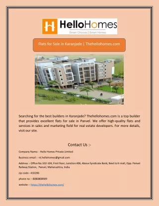 Flats for Sale in Karanjade | Thehellohomes.com