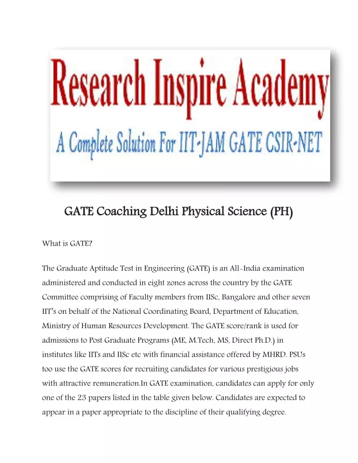 gate coaching delhi physical science ph