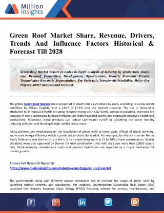 Green Roof Market 2028 Growth, Share, Size, Key Drivers By Manufacturers, Upcoming Trends