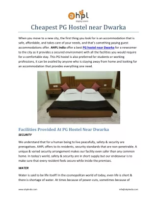 Cheapest PG Hostel near Dwarka
